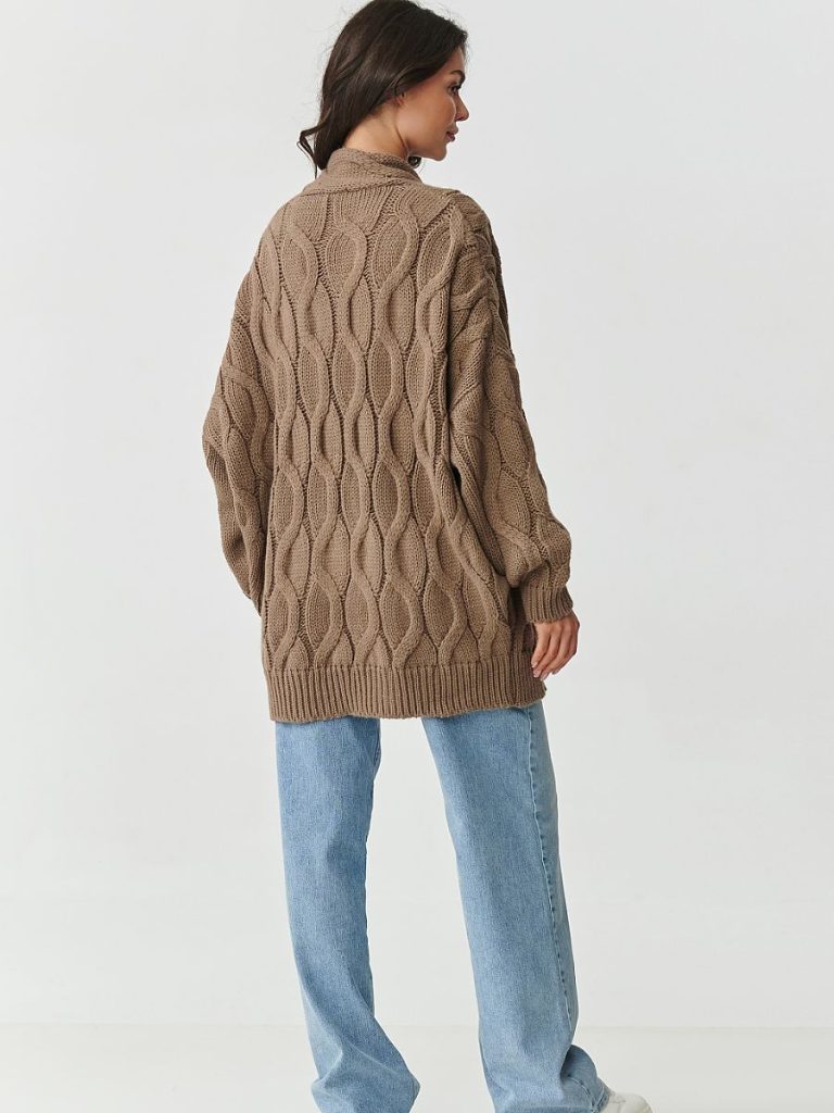 Cardigan beige oversize maille torsadée, coupe généreuse — vue 2