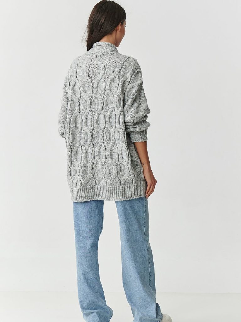 Cardigan oversize gris tressé, maille douce, look bureau chic — vue 2
