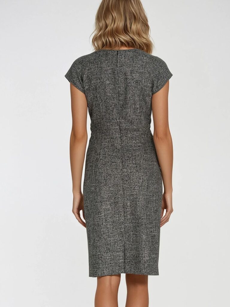 Robe Mathilde gris chiné col rond manches capuchon coupe crayon — vue 2