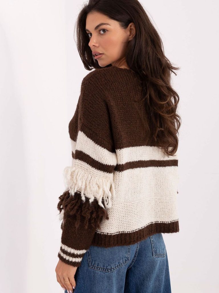 Gilet blanc frangé col V manches longues détail franges — vue 2