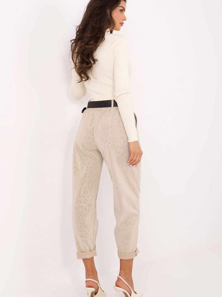 Pantalon Léa taille haute simili cuir beige imprimé léopard — vue 2