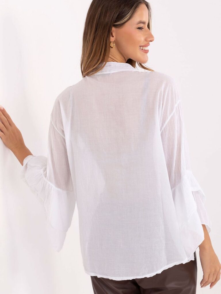 Chemise blanche femme volants dentelle manches trois-quarts romantique — vue 2