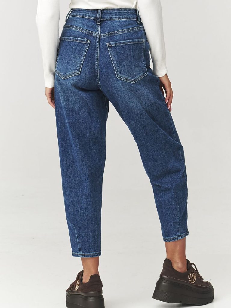 Jean mom taille haute bleu marine, coupe ample fuselée femme — vue 2