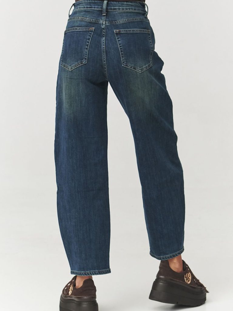 Jean mom femme taille haute denim indigo délavé coupe fuselée — vue 2