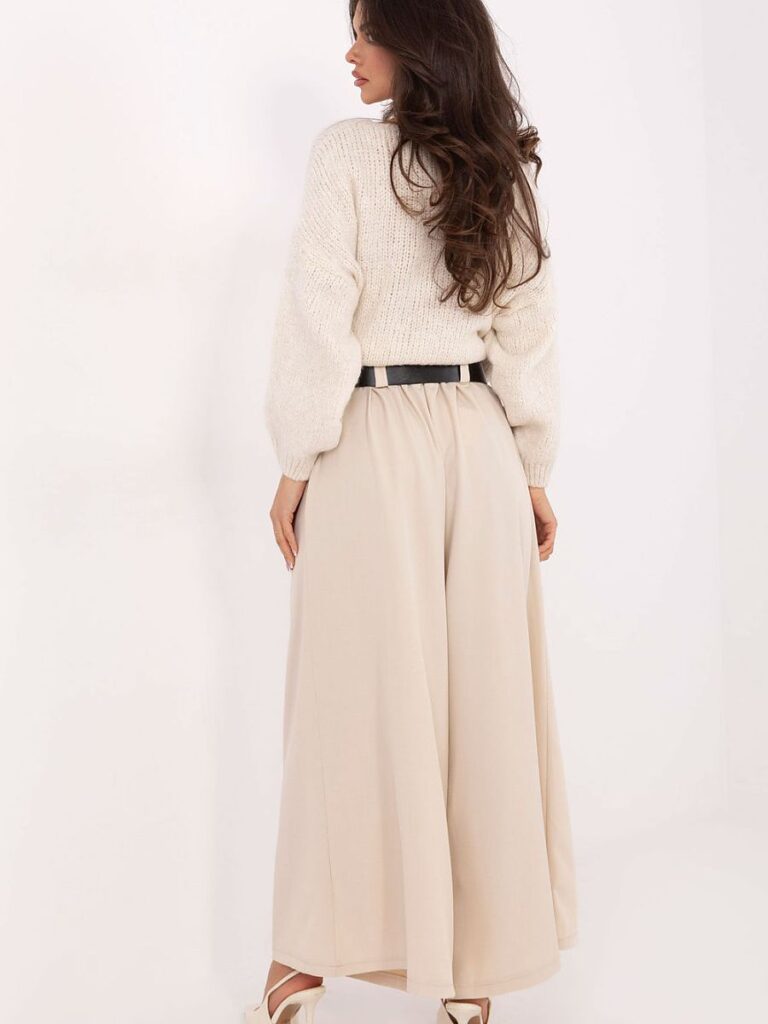Pantalon palazzo beige taille haute fluide, jambes généreuses — vue 2