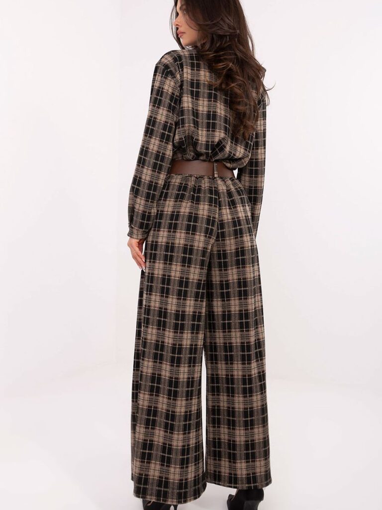 Pantalon palazzo carreaux taille haute, jambes larges fluides, coupe élégante — vue 2