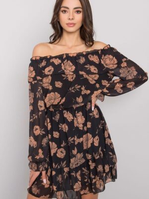 Robe country fleurs noir-camel