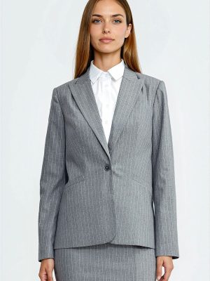 Blazer rayé cintré noir et blanc, épaulettes structurantes, coupe élégante — vue 1