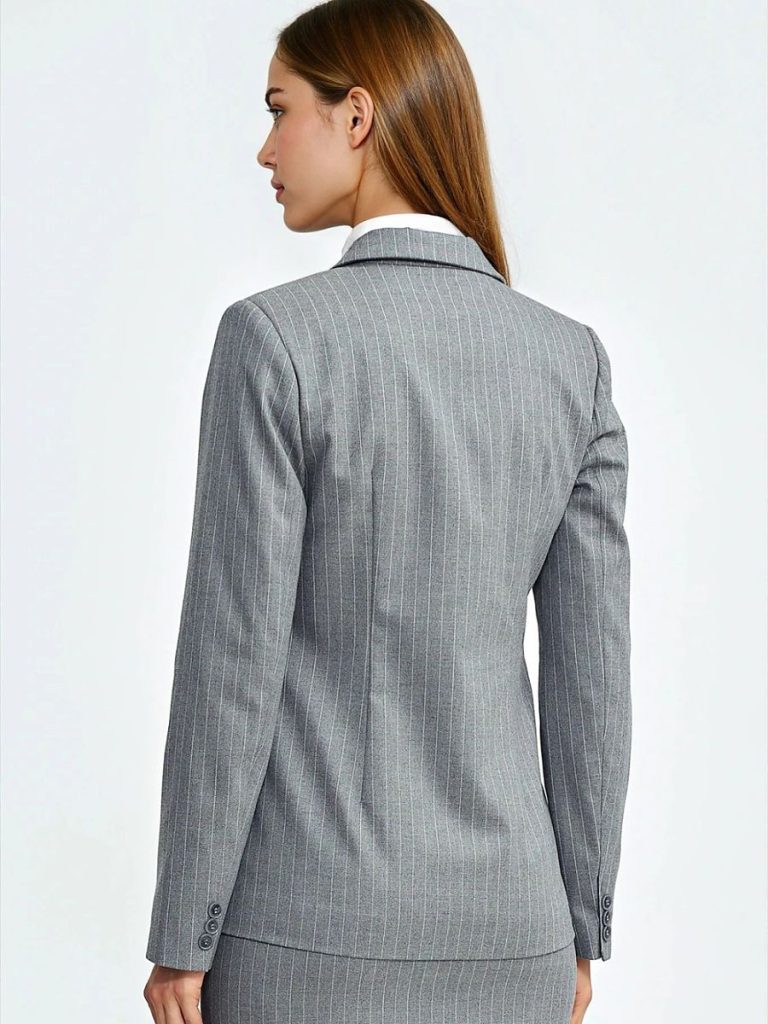 Blazer femme gris rayé cintré, coupe classique épaulettes structurantes — vue 2