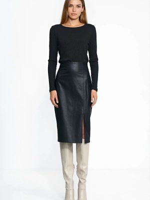 Jupe crayon midi taille haute avec fente latérale en éco-cuir — vue 1