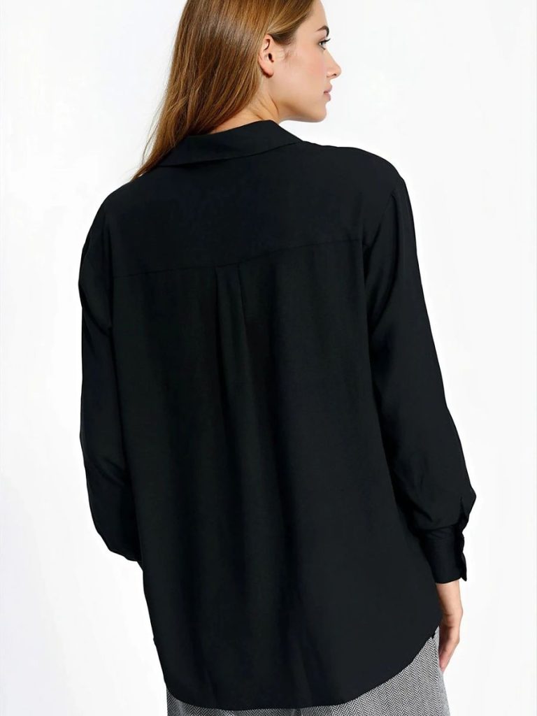 Chemise noir viscose fluide, col classique, manches longues femme — vue 2
