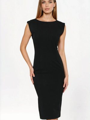 Robe Sabine noire avec dos ajouré en cœur, décolleté rond