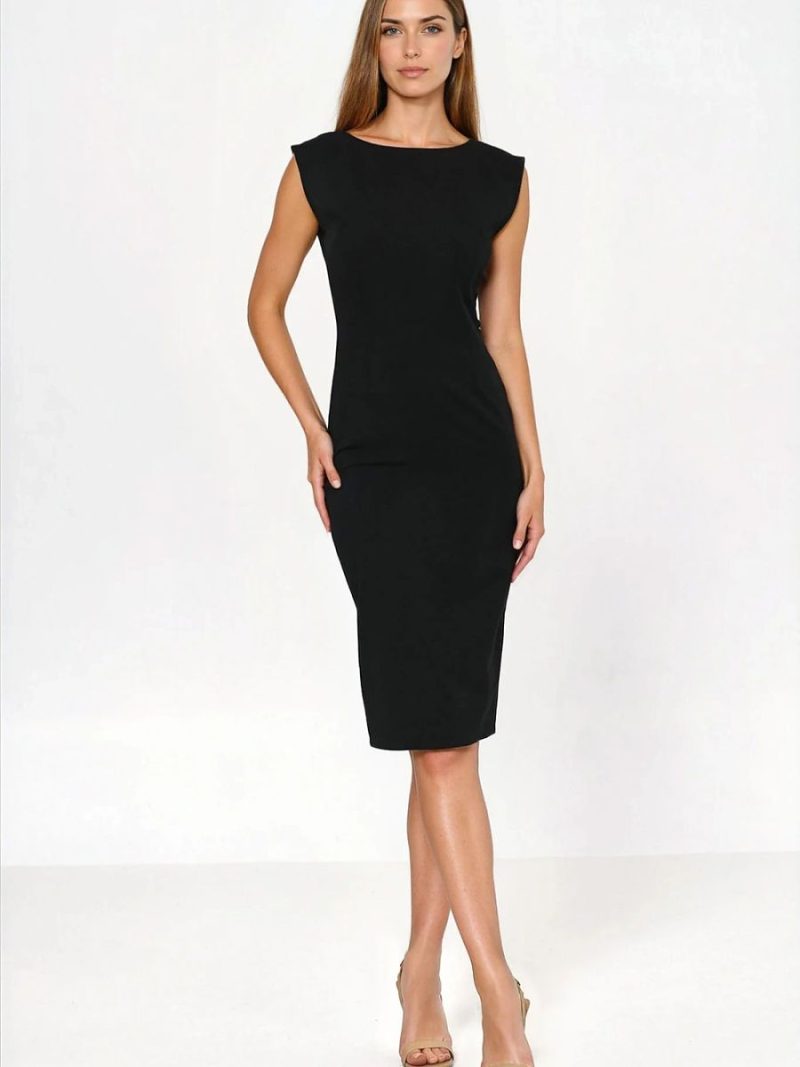 Robe Sabine noire avec dos ajouré en cœur, décolleté rond — vue 1