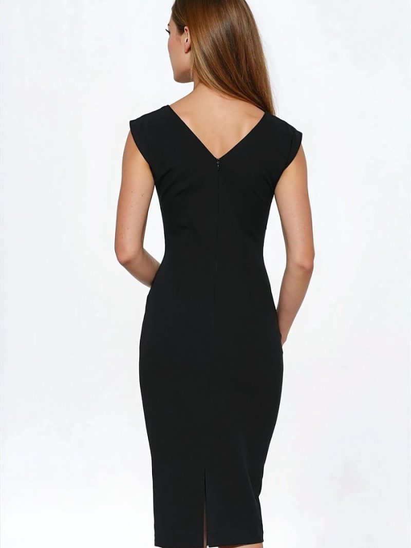 Robe Sabine noire avec dos ajouré en cœur, décolleté rond — vue 2