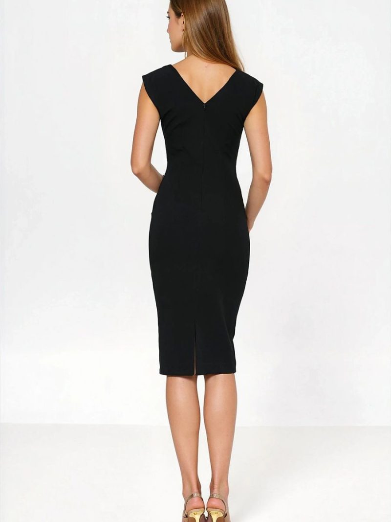 Robe Sabine noire avec dos ajouré en cœur, décolleté rond — vue 3