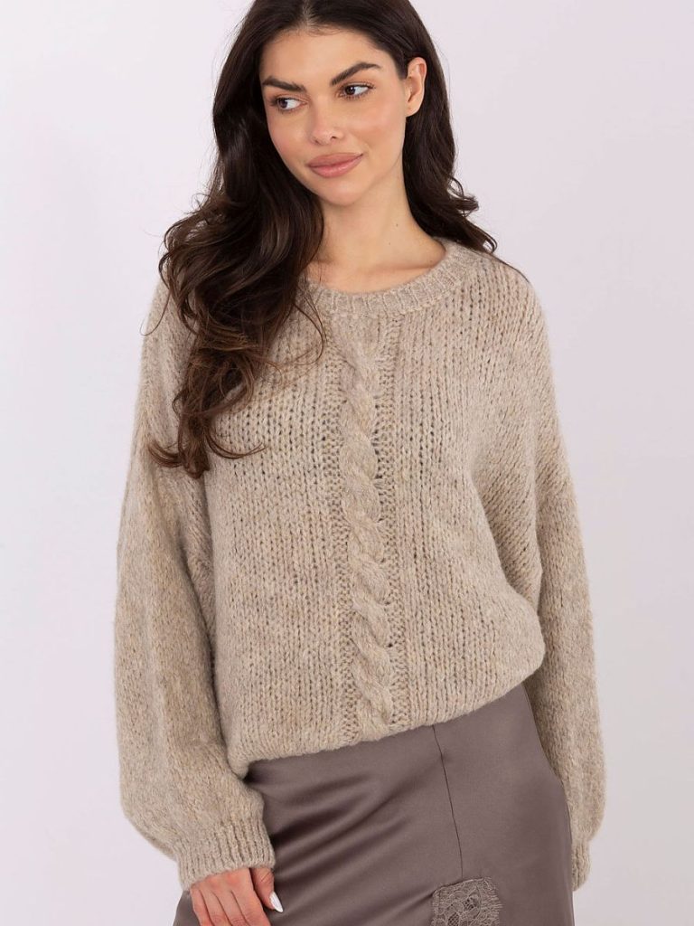 Pull femme Giulia gris chiné col rond manches bouffantes