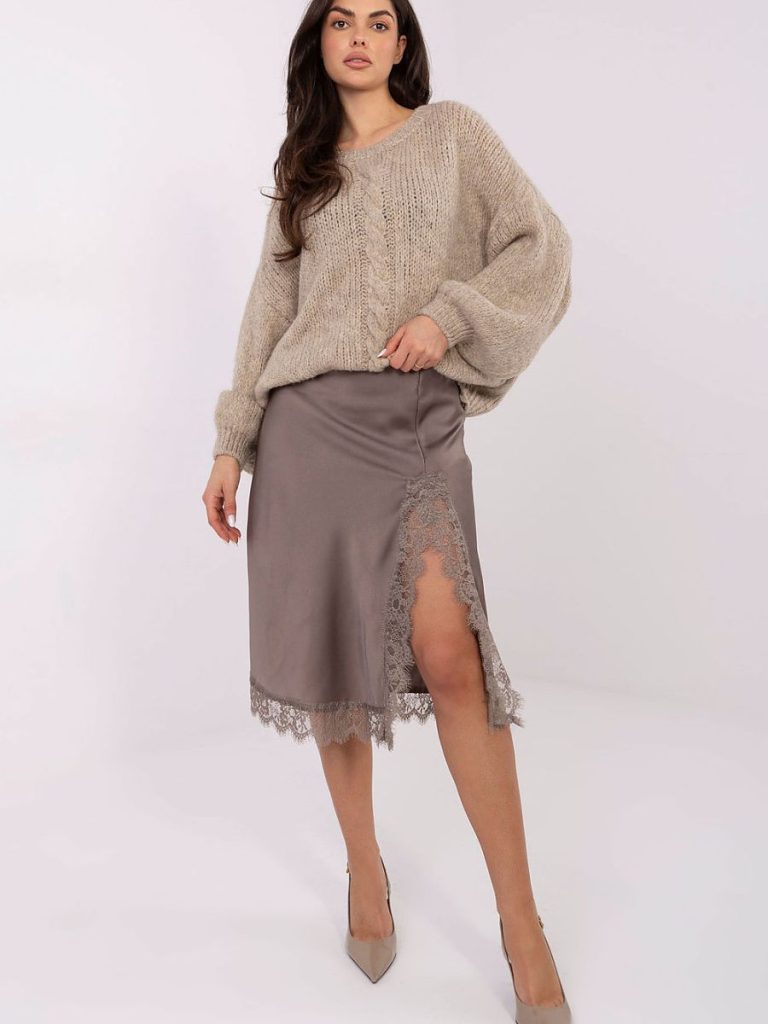 Pull femme Giulia gris chiné col rond manches bouffantes — vue 1