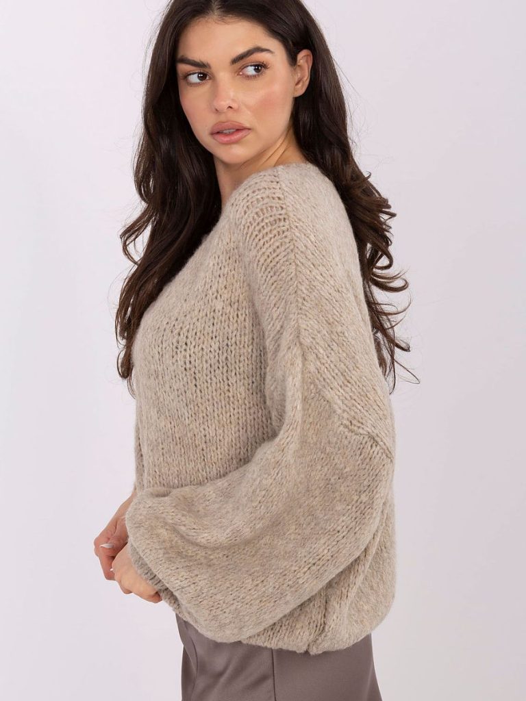Pull femme Giulia gris chiné col rond manches bouffantes — vue 2