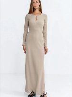 Robe Léa maxi côtelée cintrée col arrondi manches longues — vue 1