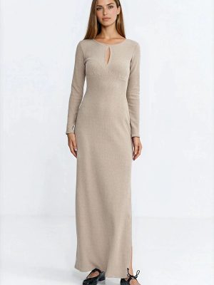 Robe Léa maxi côtelée cintrée col arrondi manches longues — vue 1