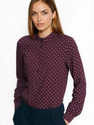 Chemise viscose pois col montant manches longues poignets ajustés