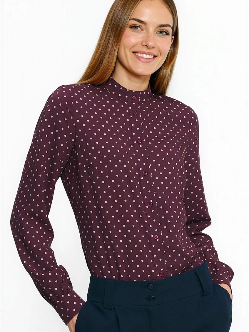 Chemise viscose pois col montant manches longues poignets ajustés — vue 1