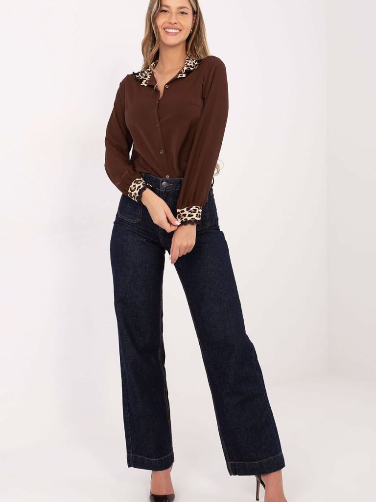 Chemise femme manche longue avec dentelle aux poignets et motif animalier — vue 1