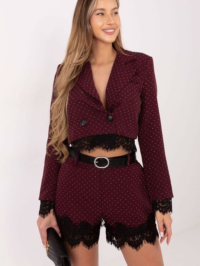 Veste blazer courte femme paillettes dentelle double boutonnage