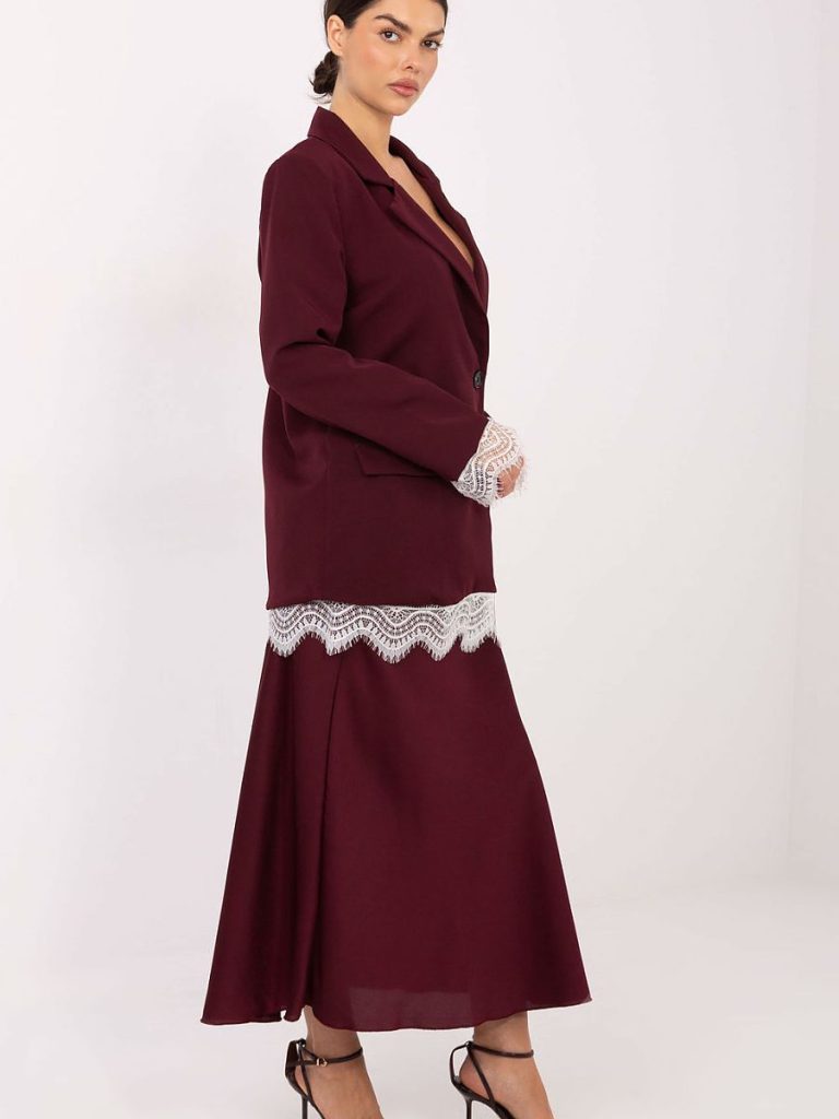 Blazer violet femme avec finitions dentelle aux manches et ourlet — vue 1