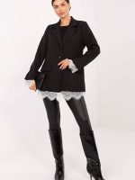 Blazer cérémonie bleu marine, détails dentelle, coupe classique