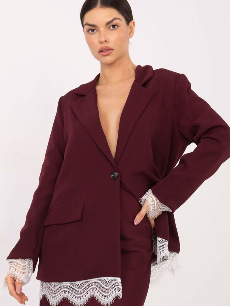 Blazer violet femme avec finitions dentelle aux manches et ourlet — vue 3