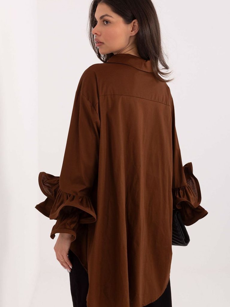 Chemise Camille brun volants manches longues coton femme — vue 2