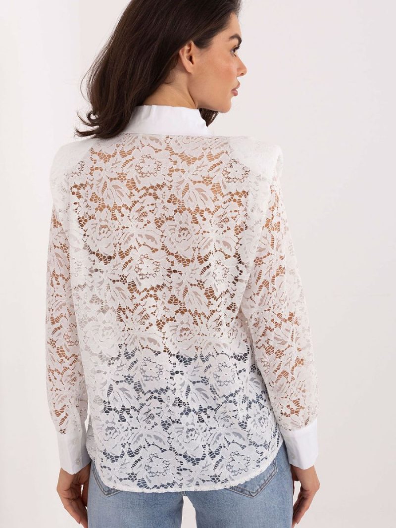 Chemise dentelle femme manches longues col classique épaulettes — vue 2