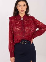 Chemise dentelle femme manches longues, épaulettes structurées, broche