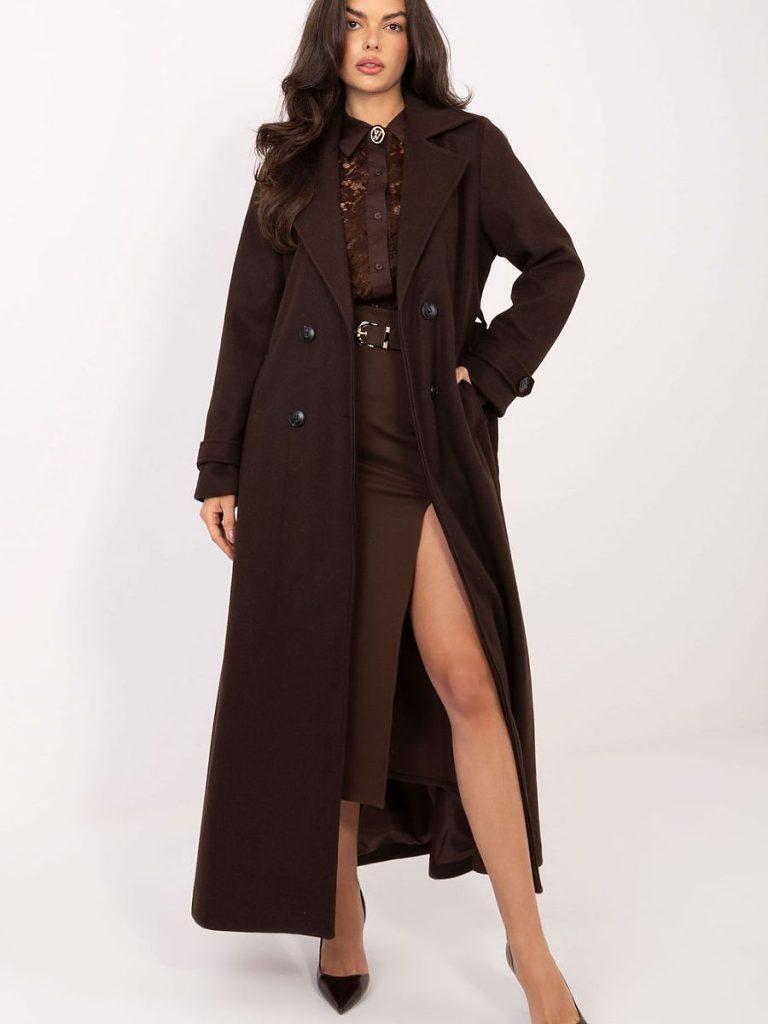 Chemise marron dentelle manches longues col classique broche — vue 2