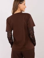 Chemisier femme manches dentelle, col rond, coton-nylon élastique — vue 2