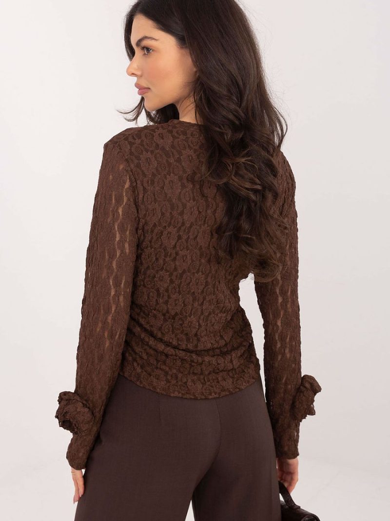 Blouse dentelle roses manches longues coupe ajustée femme — vue 2