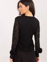 Blouse dentelle roses manches longues col rond viscose — vue 2