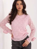 Blouse dentelle roses femme manches longues col rond viscose