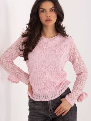 Blouse dentelle roses femme manches longues col rond viscose