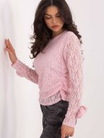 Blouse dentelle roses femme manches longues col rond viscose — vue 1