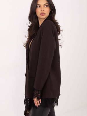 Veste soirée femme avec strass cristallisés et dentelle, coupe cintrée classique — vue 1