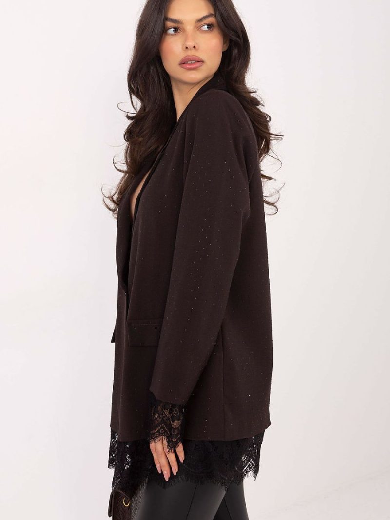 Veste soirée femme avec strass cristallisés et dentelle, coupe cintrée classique — vue 1