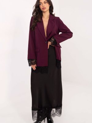 Veste femme noire ornée de strass et dentelle, revers pointus — vue 1