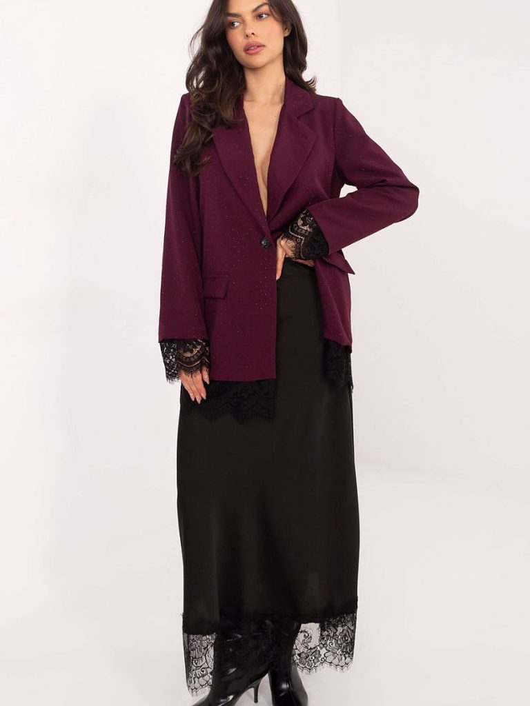 Veste soirée violet avec strass et dentelle aux manches — vue 1