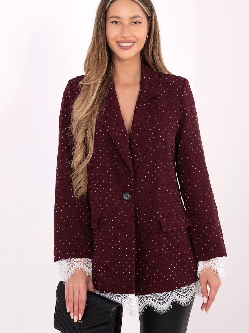 Veste de costume femme strass et dentelle, coupe élégante soirée