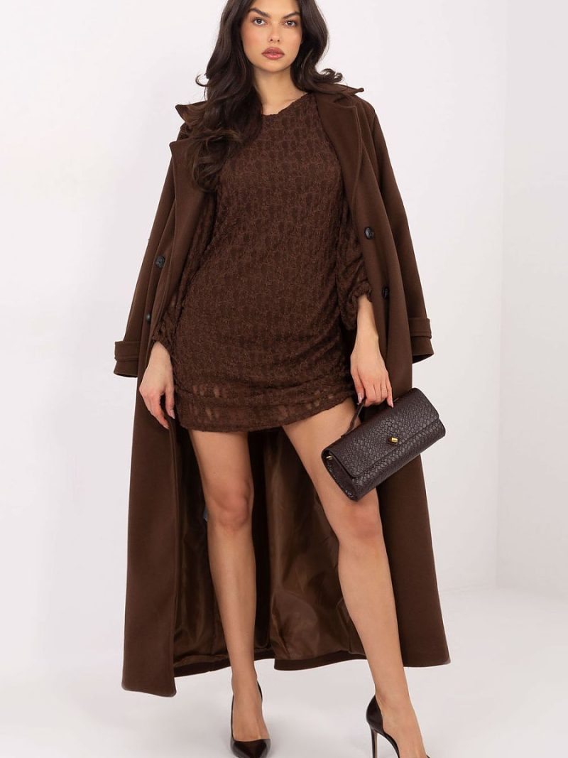 Mini-robe noire en dentelle, manches bouffantes, plis latéraux — vue 1