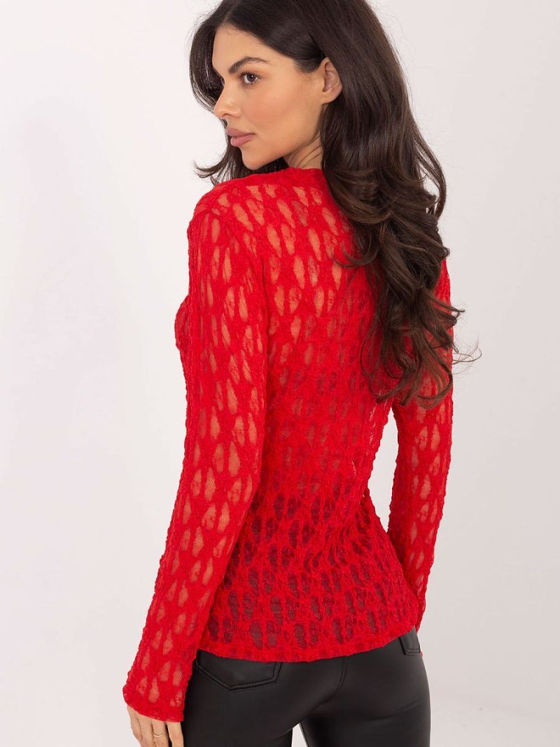 Blouse dentelle bateau manches longues, décolleté épuré élégant — vue 2