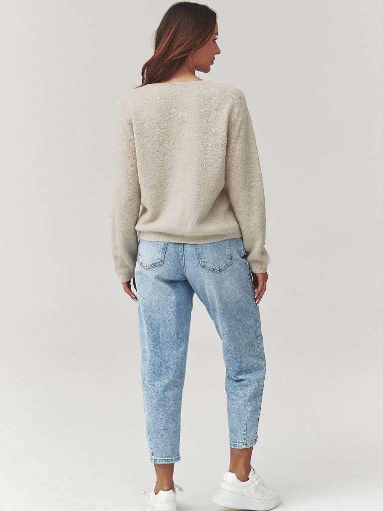 Cardigan Léa beige col V boutons, coupe ample épousante — vue 2