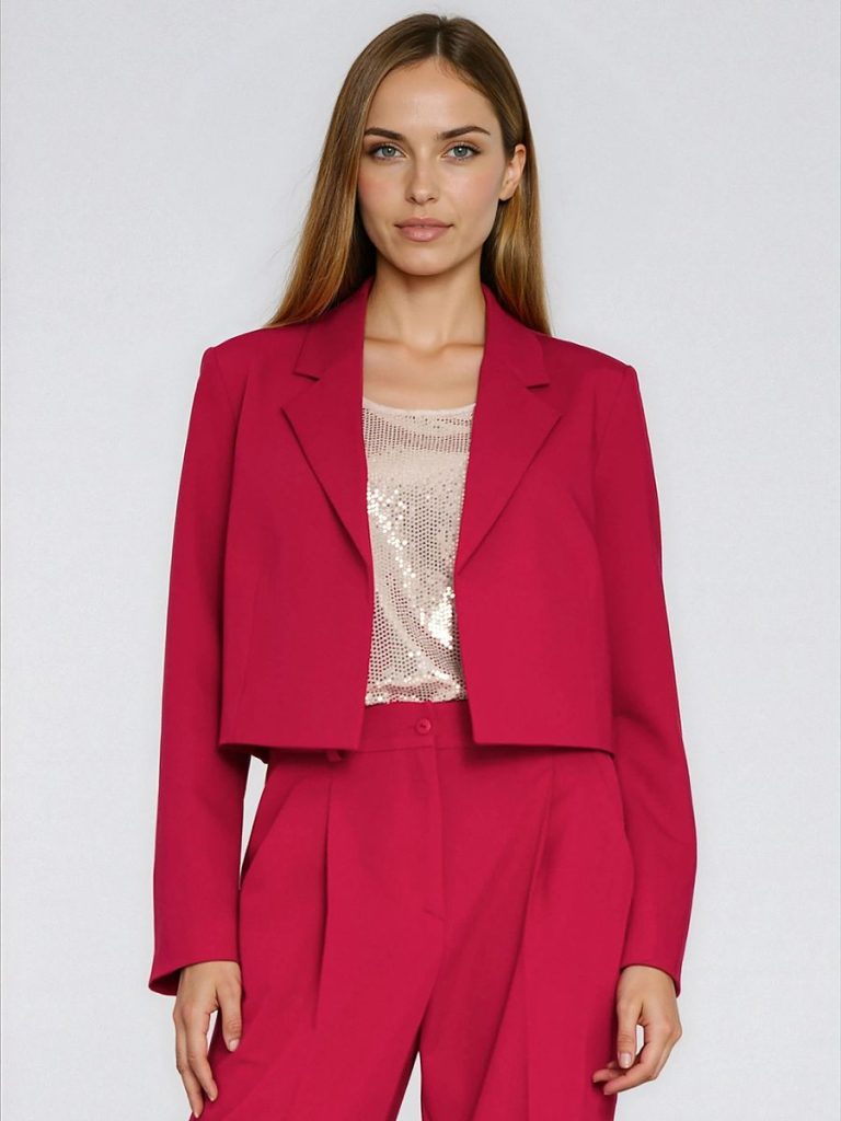 Blazer rouge femme ouvert coupe raccourcie manches longues
